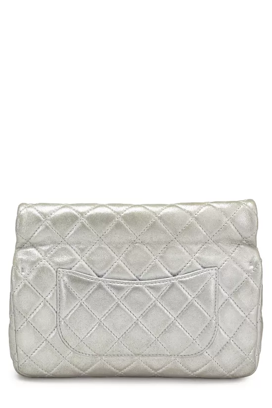 Metallic Silver Quilted Leather Reissue Roll Clutch, , large image number 3