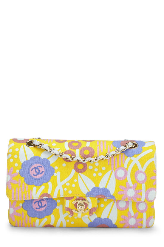 Yellow & Multicolor Floral Canvas Classic Double Flap Medium, , large image number 0