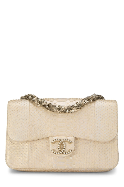 Chanel Beige Python Westminster Pearl Flap Medium