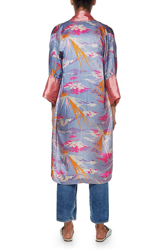 Pink & Blue Silk Cloud Print Robe, , large image number 2