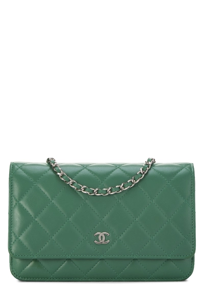 Chanel Green Quilted Lambskin Classic Wallet On Chain (WOC)