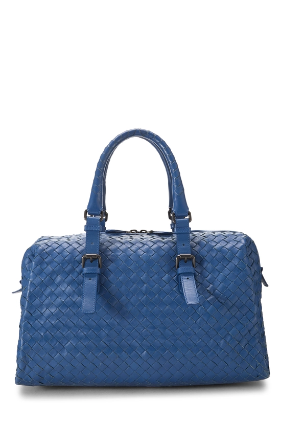 Blue Intrecciato Leather Boston, , large image number 0