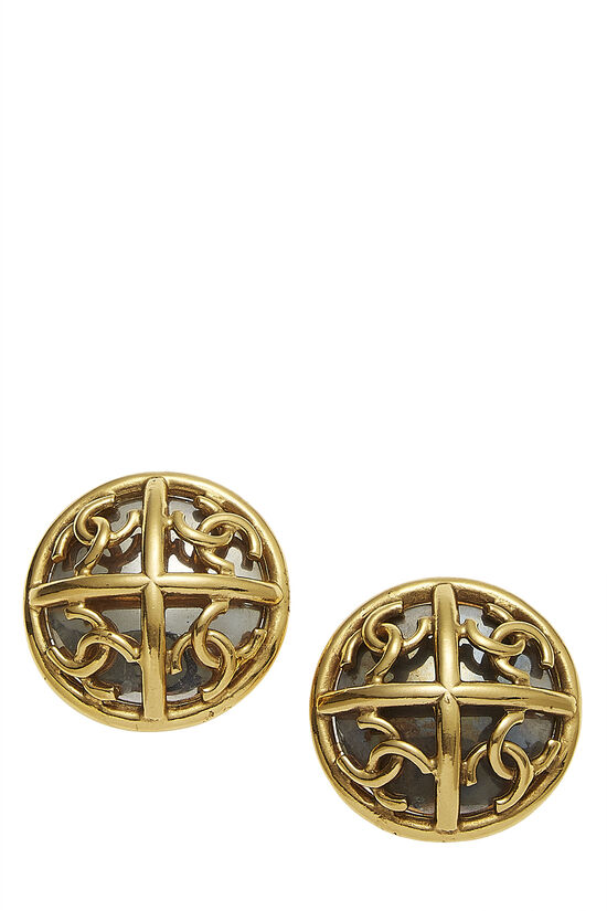 Gold 4 'CC' Round Earrings, , large image number 1