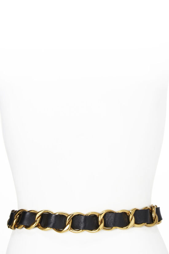 Chanel Gold & Black Leather 'CC' Medallion Chain Belt