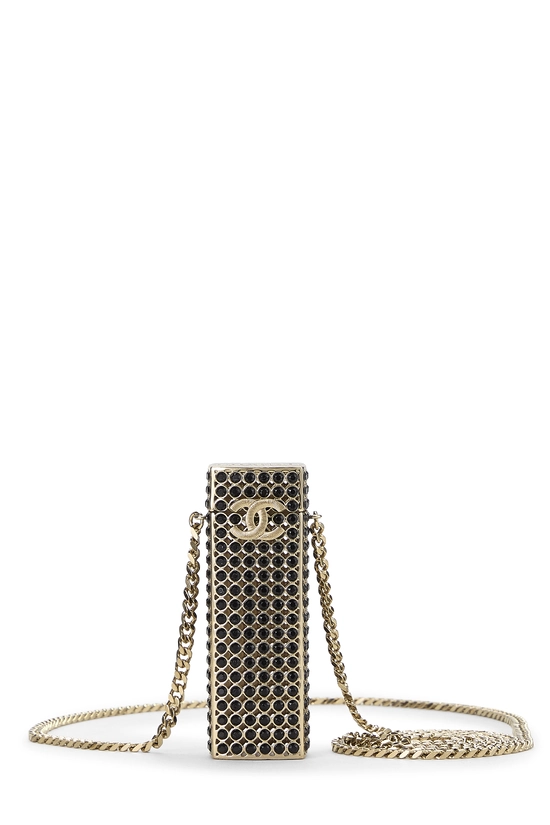 Gold Crystal Lipstick Case On Chain, , large image number 0