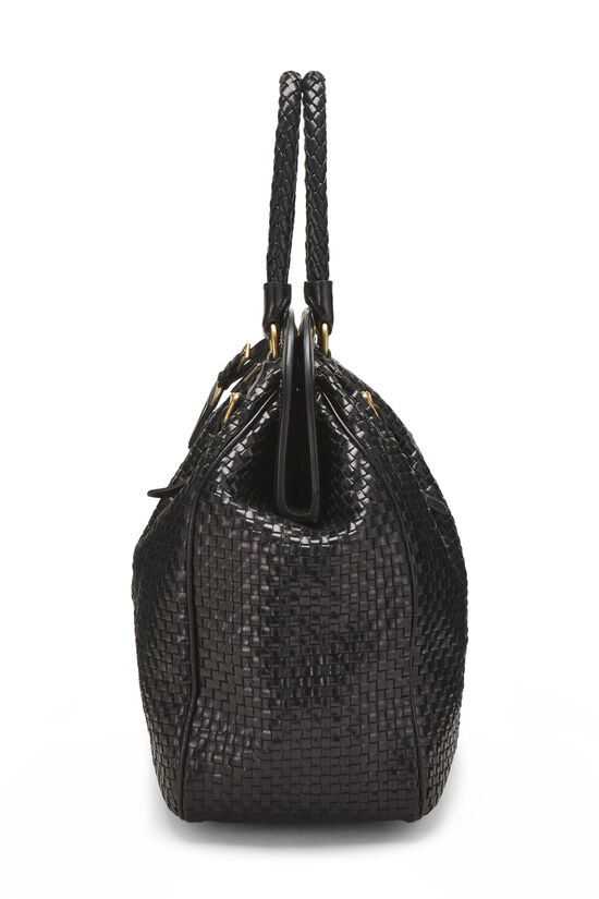 Black Woven Leather Frame Bag, , large image number 2