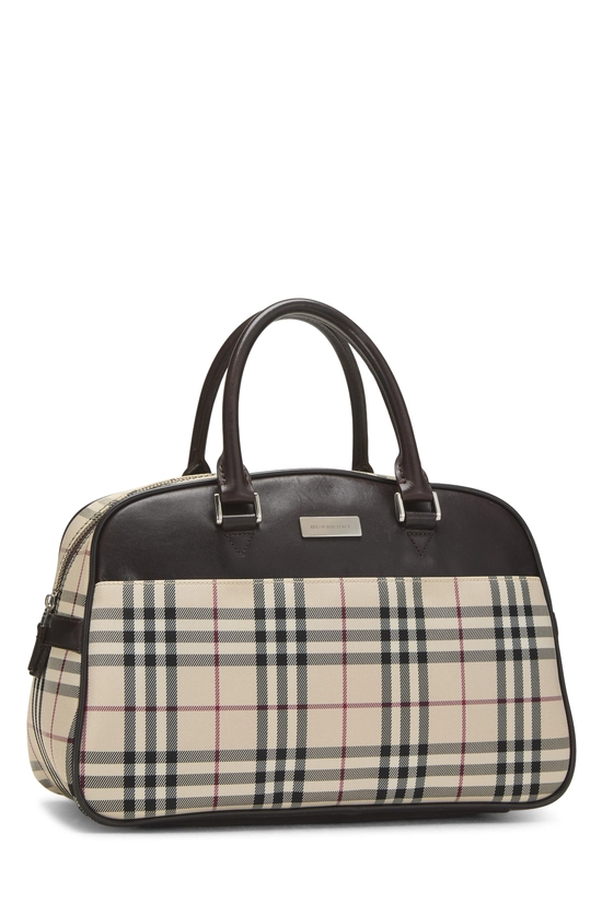 Brown Nylon House Check Bowler Handbag Medium, , large image number 1