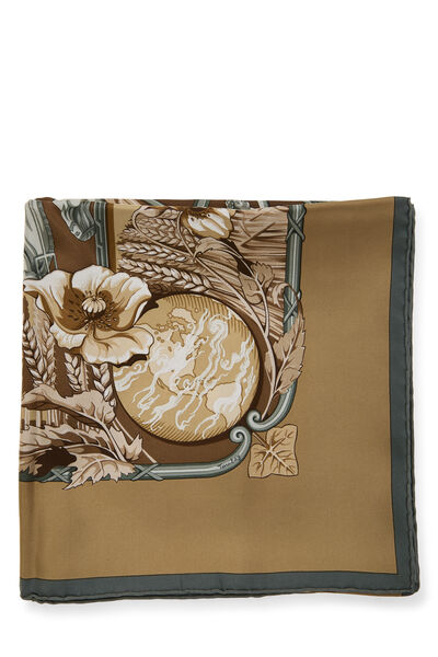 Brown & Multicolor 'Rythmes du Monde' Silk Scarf 90, , large