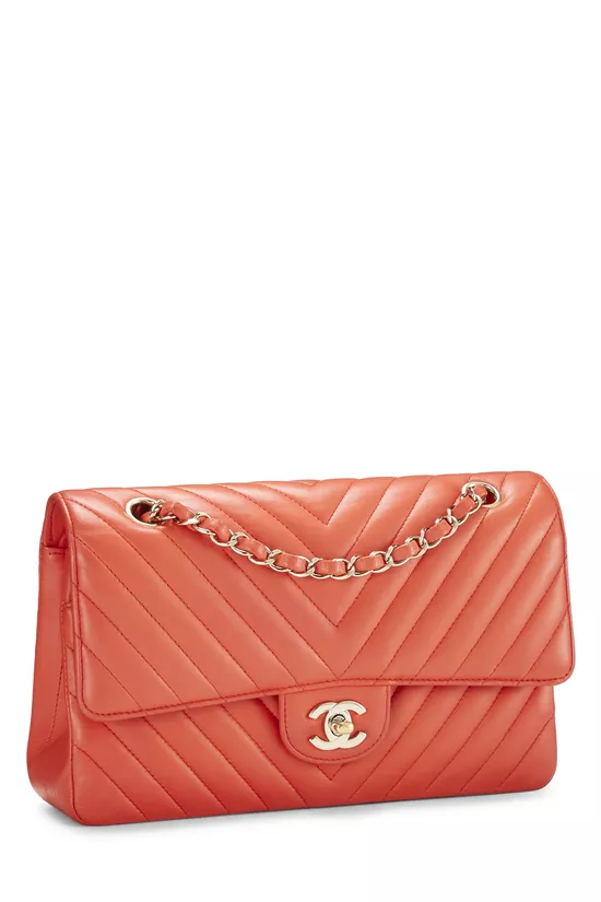 Orange Chevron Lambskin Classic Double Flap Medium, , large image number 1