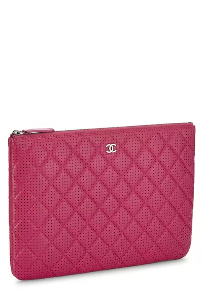 Pink Perforated Quilted O Case Zip Pouch Medium, , large