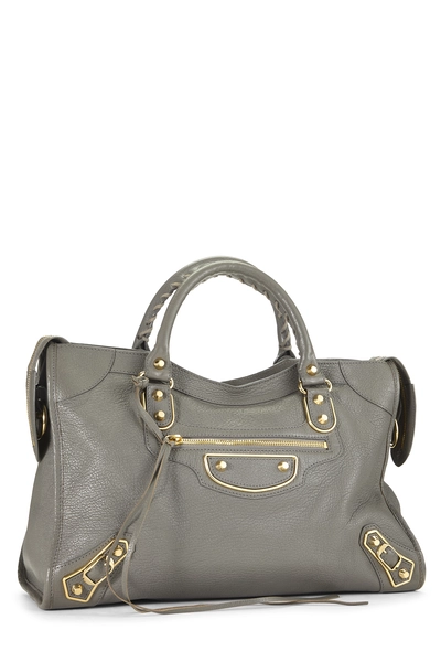 Grey Chevre Metallic Edge Classic City Bag, , large