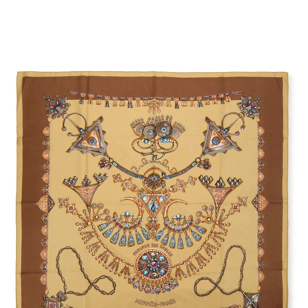 Hermès Beige & Multicolor 'Parures des Sables' Silk Scarf 90