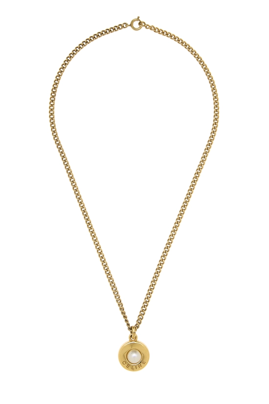 Gold Faux Pearl & Crystal Necklace, , large image number 0