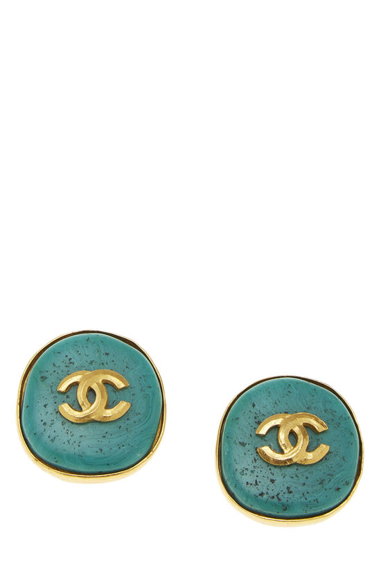 Gold & Blue Marble 'CC' Round Earrings, , large image number 0