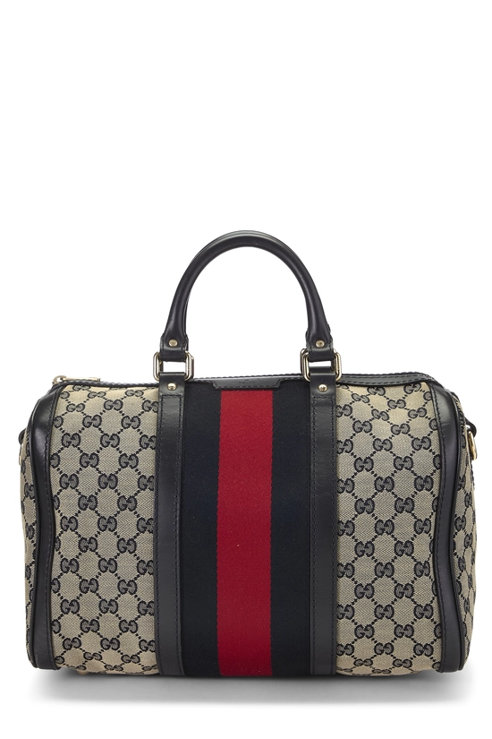 Navy Original GG Canvas Vintage Web Boston Bag Medium, , large image number 0