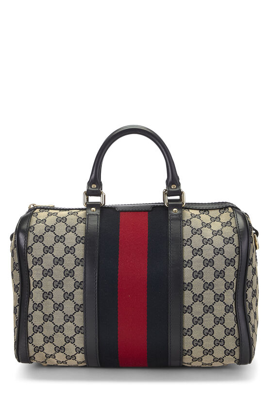 Navy Original GG Canvas Vintage Web Boston Bag Medium, , large image number 0