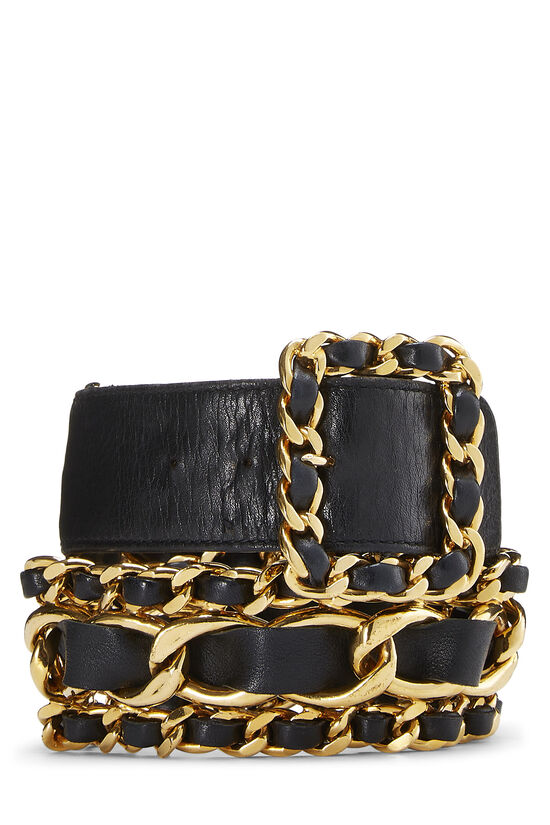 Black Leather & Gold Chain Belt