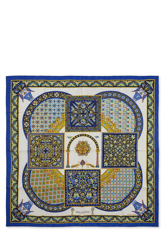 Blue & Multicolor 'Ciels Byzantins' Silk Scarf 90, , large image number 1