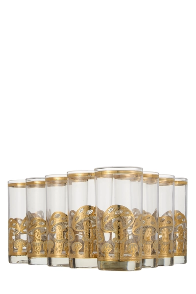 Gold 22k Gilded Mushroom Motif Glassware Set of 8