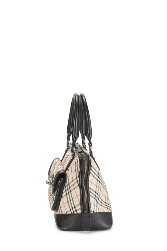 Black Jacquard Check Turnlock Dome Handbag, , large image number 2