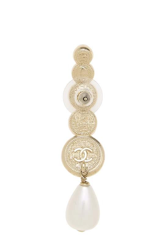 Gold 'CC' Faux Pearl Dangle Earrings, , large image number 1