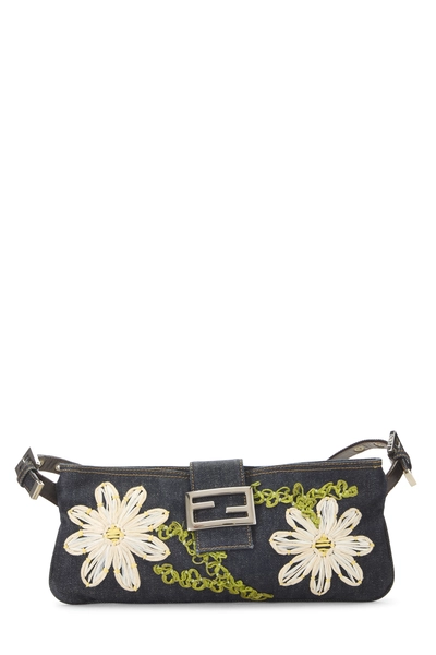Fendi Navy Embroidered Denim Shoulder Bag
