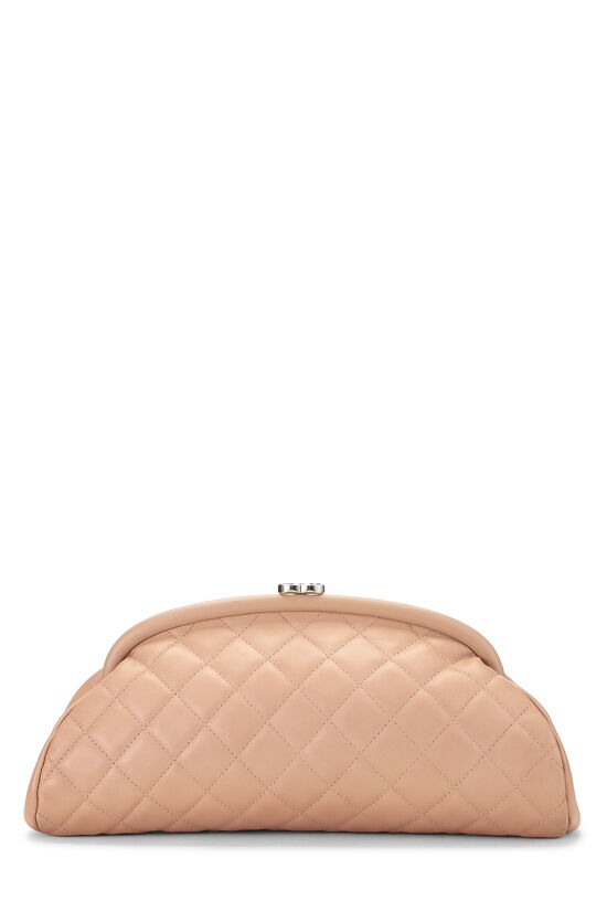 Beige Quilted Lambskin Kiss Lock Clutch, , large image number 0