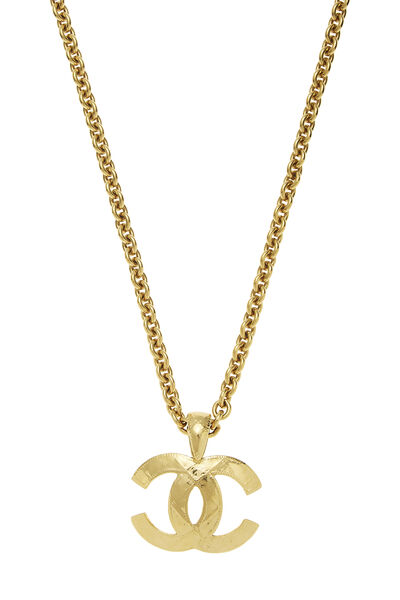 Gold Quilted 'CC' Necklace Large, , large