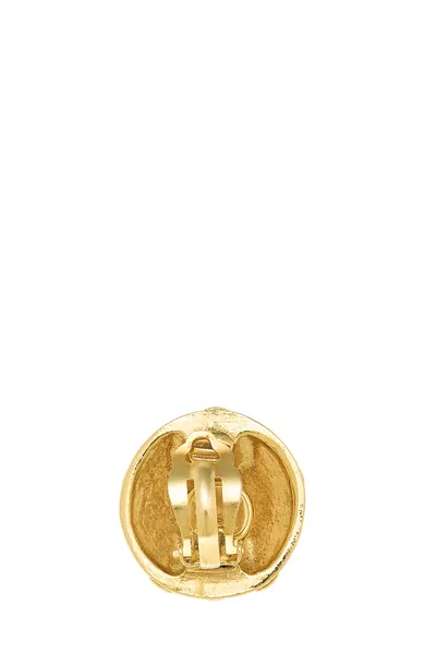 Gold 'CC' Button Earrings, , large
