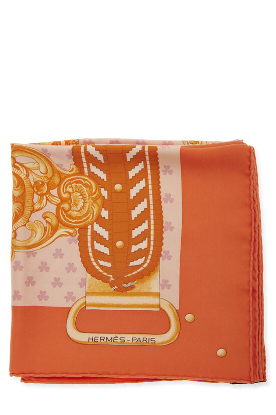 Orange & Multicolor 'Boucles et Galons du Tsar' Silk Scarf 90, , large image number 1