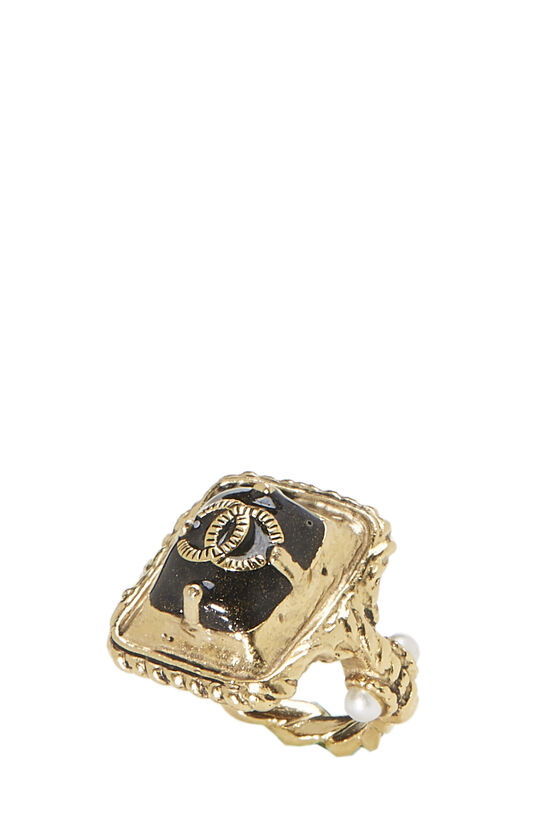 Black & Gold 'CC' Ring, , large image number 0