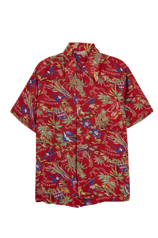 Red Hotel Motif Aupuni Hawaiian Shirt, , large image number 0