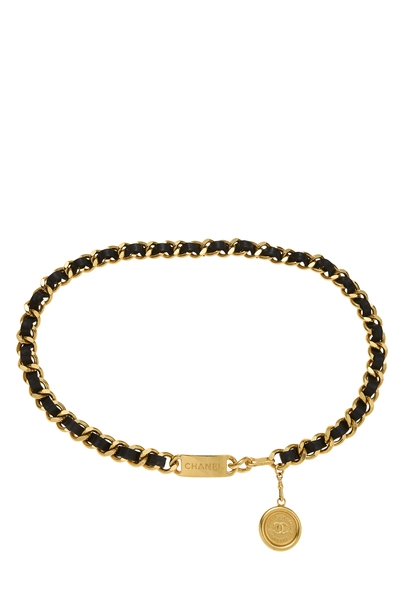 Gold & Black Leather Chain Belt