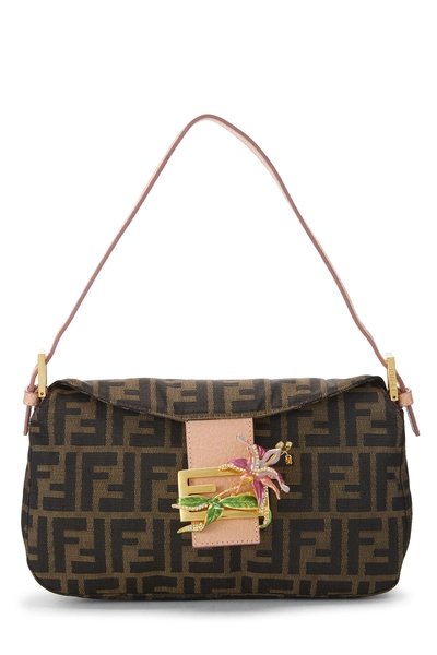 Brown Zucca Canvas Flower Jewel Shoulder Bag