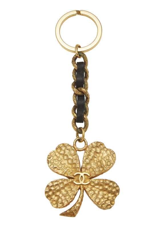 Gold & Black Leather Lucky Key Chain, , large image number 0
