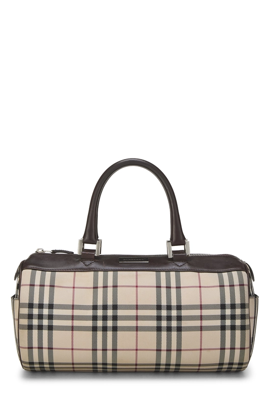 Brown Nylon House Check Roll Handbag, , large image number 0