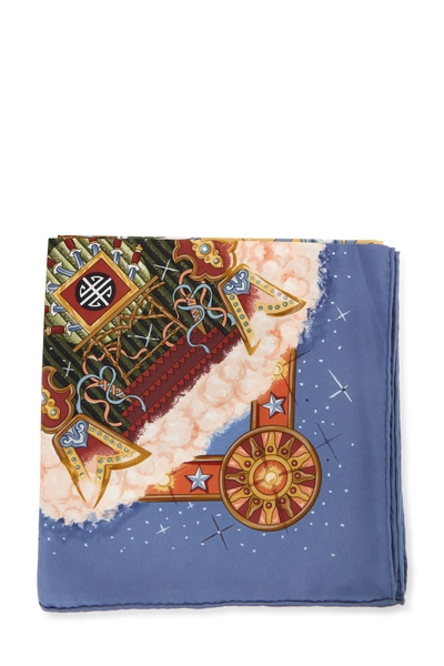 Blue & Multicolor 'La Magie' Silk Scarf 90, , large