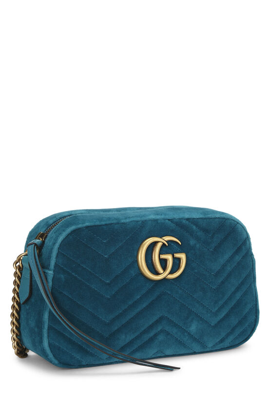 Blue Chevron Velvet GG Marmont Shoulder Bag Small, , large image number 1