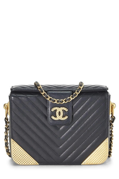 Paris-Cosmopolite Black Chevron Calfskin Rock the Corner Minaudiere