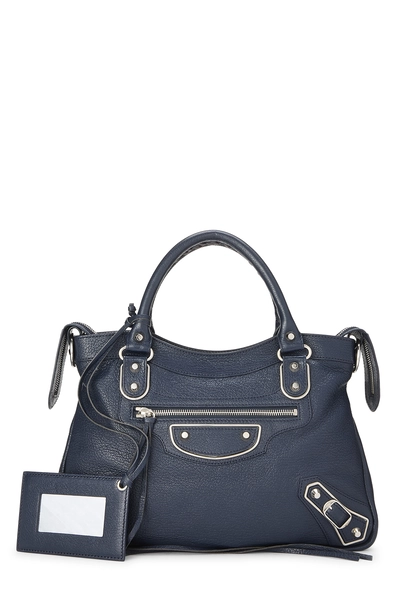 Navy Chevre Metallic Edge Classic City Bag