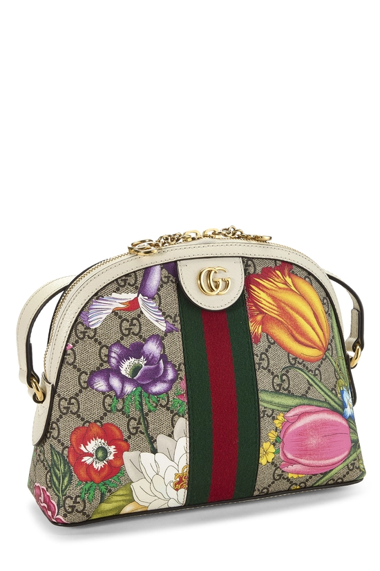 White GG Supreme Canvas Flora Ophidia Dome Shoulder Bag Small, , large image number 1