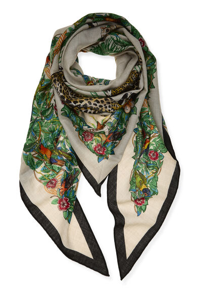 Black & Multicolor 'Jungle Love' Triangle Scarf 140, , large