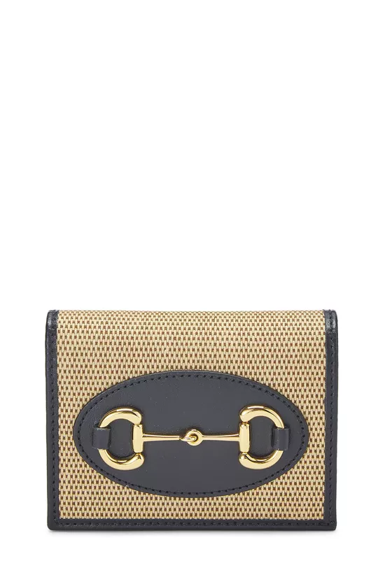 Navy Canvas Horsebit Compact Wallet, , large image number 0