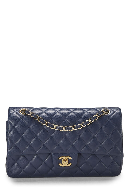 Navy Quilted Caviar Classic Double Flap Medium, , large image number 0