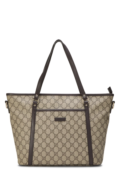 Gucci Brown GG Supreme Canvas Zip Pocket Tote