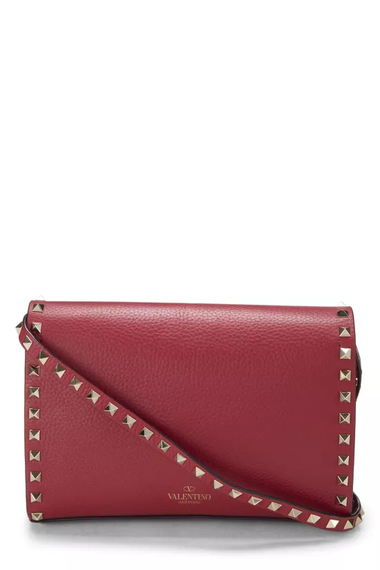 Red Leather Rockstud Flap Crossbody Bag, , large image number 3