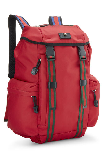 Red Techno Canvas Web Backpack, , large