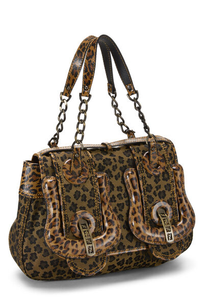 Brown Cheetah Canvas B Bag, , large