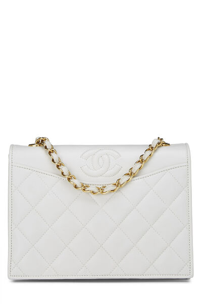 White Quilted Lambskin Full Flap Small