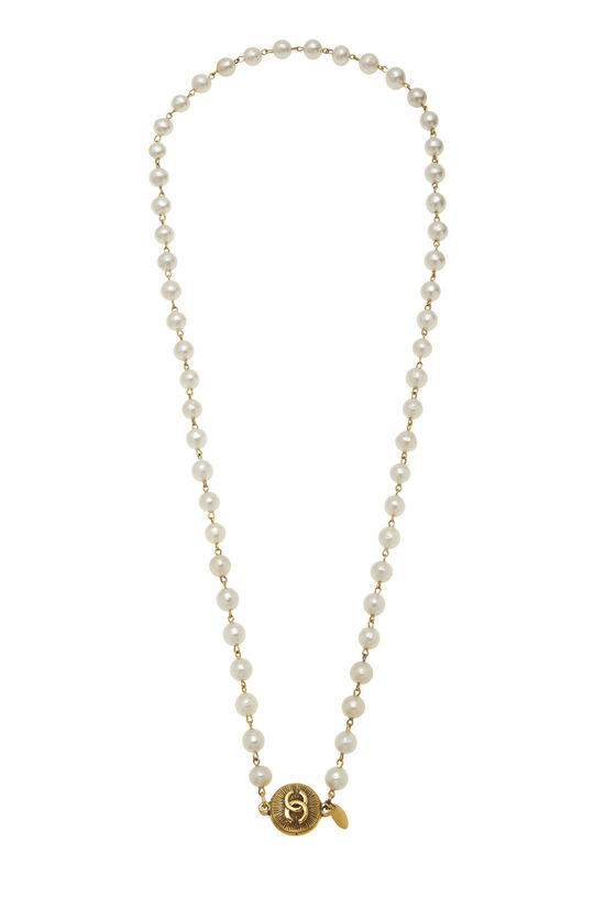Gold & Faux Pearl 'CC' Sunburst Necklace, , large image number 0